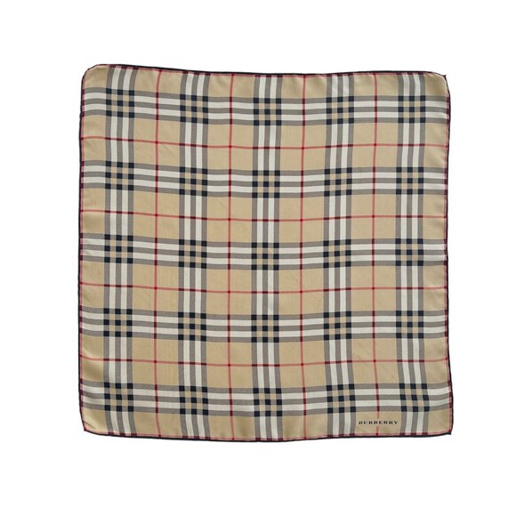 Authentic Tan Burberry Check Plaid Silk Beige Scarf - Picture 1 of 7
